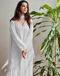 White Georgette Chikankari Embroidery Kurta With Pant And Dupatta For Women