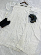 Premium White Maslin Embroidered Kurti Set with Palazzo & Dupatta